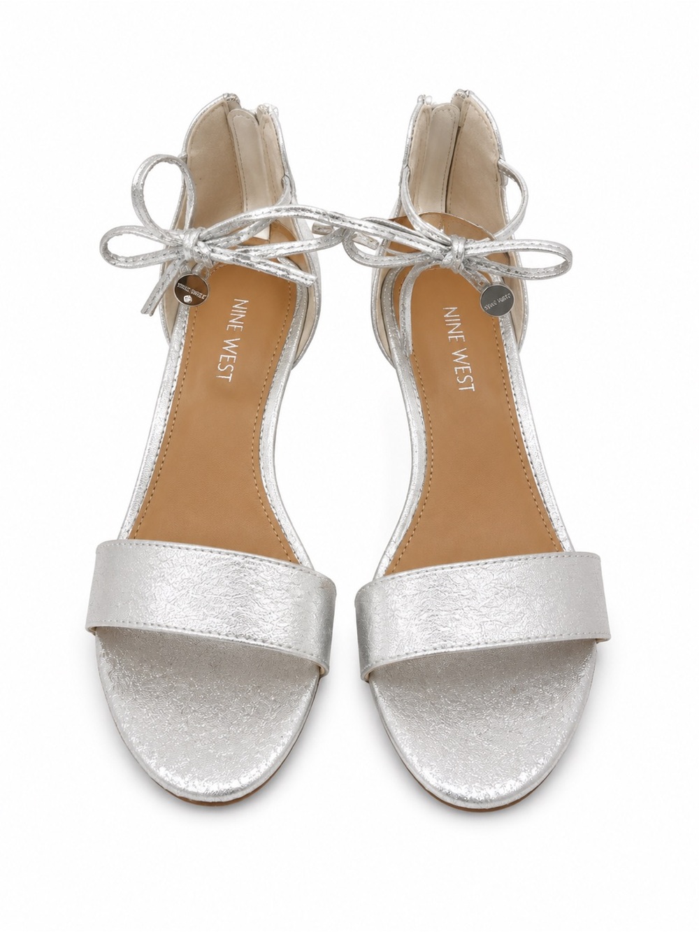 Nine West Silver Metallic Ankle-Tie Sandals